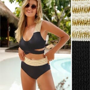 CupShe Metallic Striped Wrap Bralette & High Waist Bikini